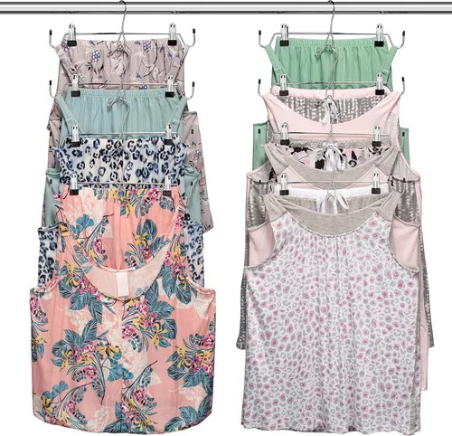 Miniatura 8 de Perchas para camisetas sin mangas que ahorran espacio, paquete de 6 multifuncionales con clips, organizador de armario, perfecto para guardar