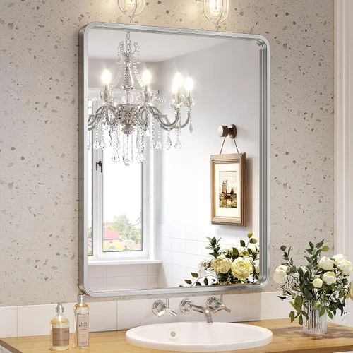 Miniatura 12 de Brightify - Espejo rectangular para pared de baño de 24x30 pulgadas con marco de metal negro, espejo moderno de tocador para baño, montaje vertical