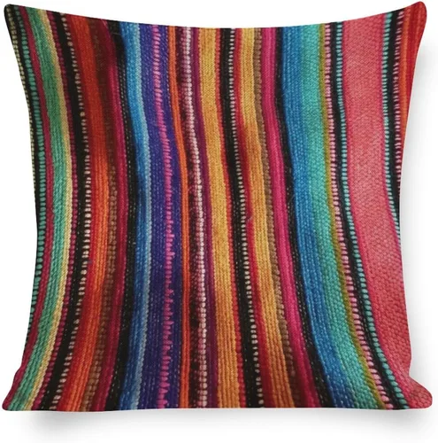 Miniatura 10 de Fundas de almohada bohemias a rayas, estilo bohemio, mexicano, retro, multicolor, funda de cojín para sofá, 16 x 16 pulgadas, fundas de almohada
