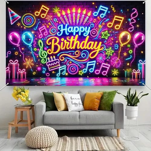 Miniatura 6 de BlissYard Pancarta de Neón de Feliz Cumpleaños que Brilla en la Oscuridad Pancarta de Feliz Cumpleaños que Brilla en la Oscuridad Telón de Fondo