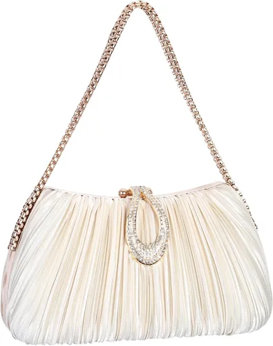 Miniatura 4 de FALETO Bolso de mano para mujer, de satén, plisado, de noche, bolso de mano de boda, con cadena, para baile de graduación, cóctel, fiesta