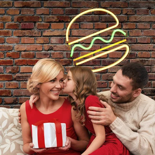 Miniatura 6 de Letreros de neón de hamburguesa para decoración de pared, luz LED de neón colgante para restaurante de 12 x 12 pulgadas, letrero de neón