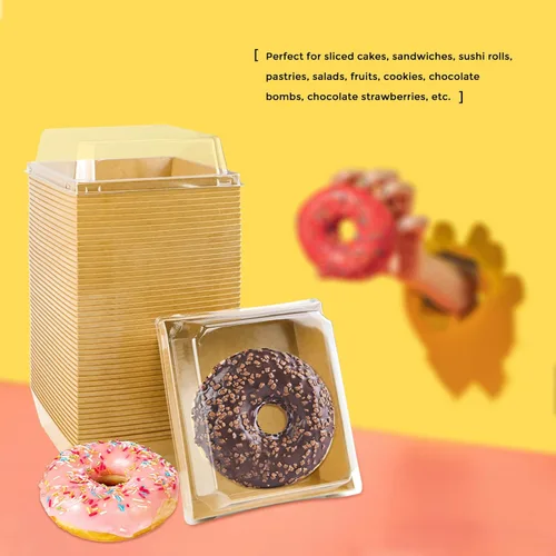 Miniatura 4 de Paquete de 50 cajas de charcutería con tapas transparentes, caja de papel desechable cuadrada marrón de 5 pulgadas, recipientes de alimentos