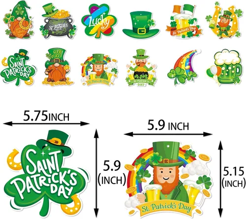 Miniatura 3 de Decoraciones de fiesta del día de San Patricio, guirnalda de serpentinas - 12 piezas de pancarta verde decoración de trébol Gonme sombrero colgante