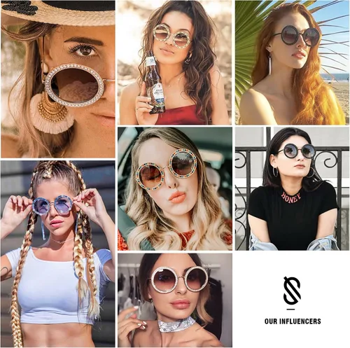 Miniatura 3 de SOJOS Shining Oversized Round Rhinestone Sunglasses Festival Gem Sunnies SJ1095