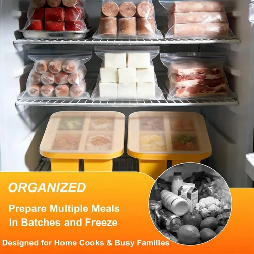 Miniatura 9 de Bandeja de silicona para congelador Bangp para cubitos de hielo de sopa, bandeja de congelación de 1 taza con tapa para preparación de comidas