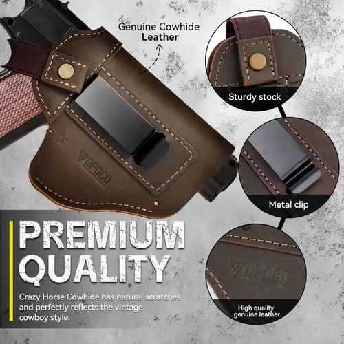 Miniatura 6 de Funda de pistola universal de cuero IWB/OWB para hombre y mujer, derecha/izquierda, funda oculta compatible con Glock 17/19/23/26/42/43X, Taurus