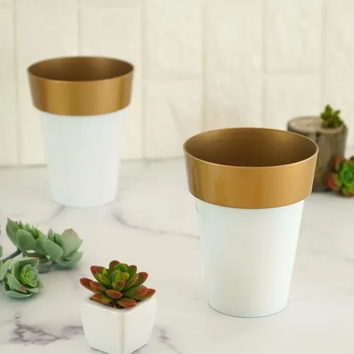 Miniatura 6 de Efavormart - Paquete de 2 macetas decorativas para interiores y jardines con borde blanco y dorado de 6 pulgadas