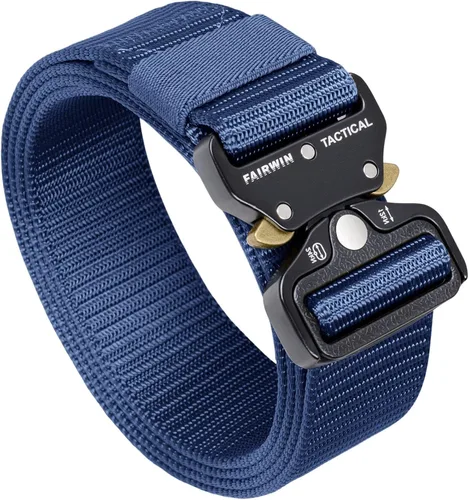 Miniatura 13 de FAIRWIN Cinturón Táctico, Estilo Militar Webbing Riggers Web Gun Belt con Hebilla de Metal de Liberación Rápida de Servicio Pesado Negro (Coal Black)