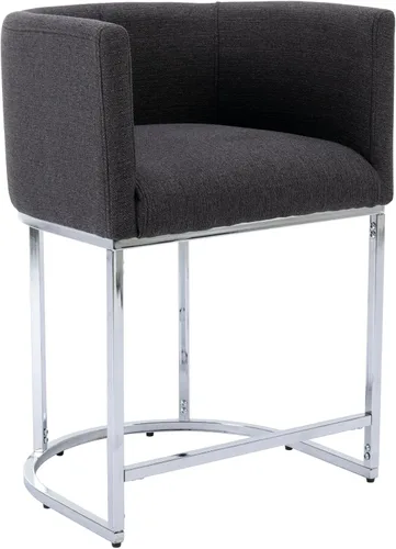 Miniatura 16 de Taburete de bar de lino de 32 pulgadas, taburete moderno de altura de barril con brazo, silla de mostrador tapizada, marco de metal negro para isla