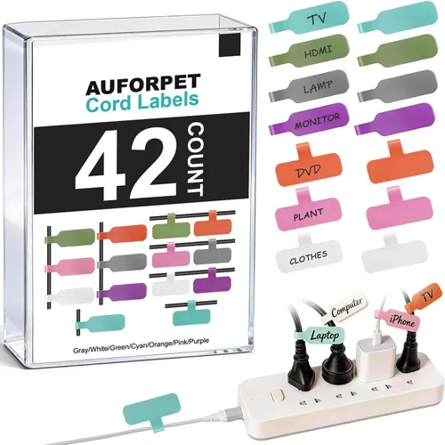 42 etiquetas de cuero para cable de cable, 7 colores, etiquetas de tamaño grande, etiquetas de cable de escritura a mano para organizar cables y