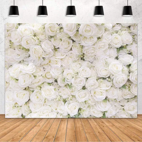 Miniatura 2 de MEHOFOND Fondo de fotografía de boda con rosas blancas y flores florales, decoración de San Valentín, fiesta de despedida de soltera, fiesta
