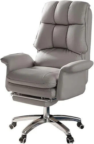 Miniatura 6 de Silla de oficina de jefe ejecutivo grande y alta con reposapiés retráctil y sillas giratorias ajustables de cuero ergonómico para escritorio de Negro