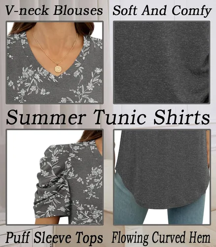 Miniatura 5 de Anydeer Blusa holgada de verano con mangas abombadas para mujer, estilo casual, cuello en V, sin botones