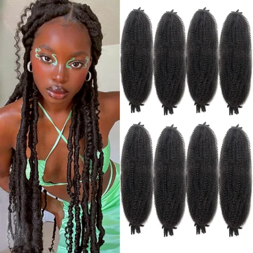 Miniatura 16 de Cabello Spring Twist Pre-Esponjado Color 4 Cabello Afro de Giros Elásticos 8 Paquetes Cabello Marrón Marley Twist para Trenzado para Locs de Marrón