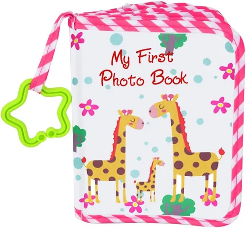 Primer álbum de fotos del bebé, libro de fotos de tela suave con capacidad para 17 fotos (4 x 6 pulgadas), regalo familiar para recién nacidos, Rosa