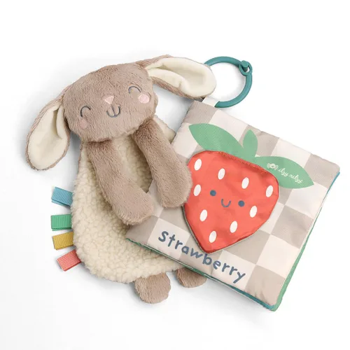 Itzy Ritzy Juego de regalo de libro de conejito Lovey & Crinkle, juego de regalo para aprender y acurrucarse, incluye un suave libro amoroso y suave