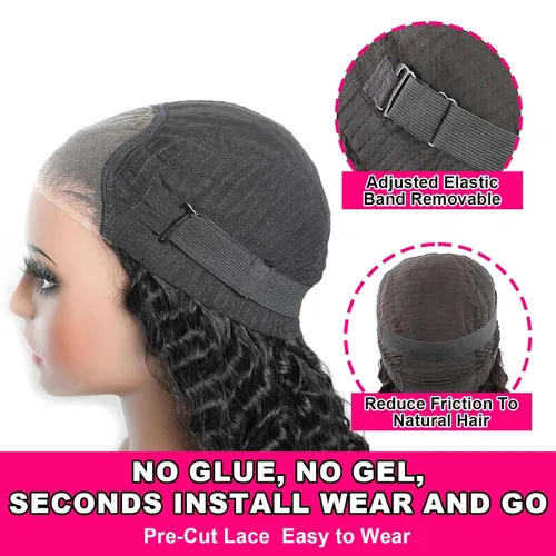Miniatura 3 de Pelucas de cabello humano sin pegamento ISEE, para principiantes, pelucas de onda profunda sin pegamento, cabello humano predepilado, nuevo