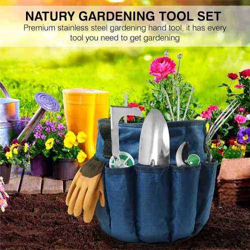 Miniatura 2 de Juego de herramientas de jardín – Herramientas de mano de jardinería de acero inoxidable premium con mango de madera de haya maciza – Kit