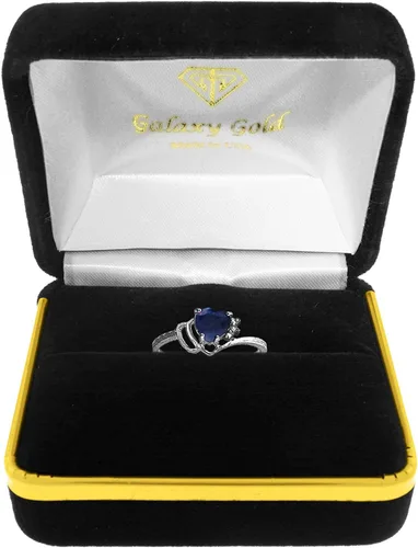 Miniatura 8 de Galaxy Gold GG Anillo de oro de 14 quilates con diamantes auténticos y zafiro natural en forma de corazón