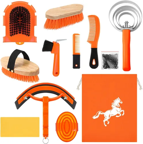Miniatura 8 de Abbylike Kit de aseo de caballos de 12 piezas, suministros para sala de carreras, festivales, juegos de cepillos para caballos, kit de limpieza