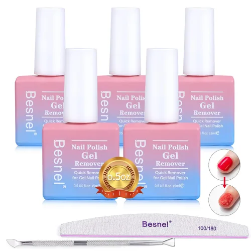 Removedor de esmalte de uñas de gel, paquete de 5 unidades, removedor de esmalte de gel profesional, no irritante, rápido y fácil, kit de