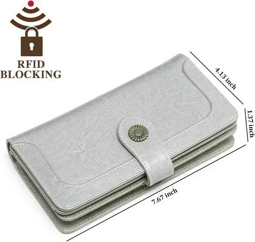 Miniatura 3 de FALAN MULE Cartera de cuero genuino RFID bloqueo gran capacidad Trifold señoras cartera.