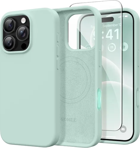Miniatura 33 de GONEZ Funda de silicona para iPhone 14 Pro Max, compatible con MagSafe, con protector de pantalla + protector de lente de cámara, silicona líquida a