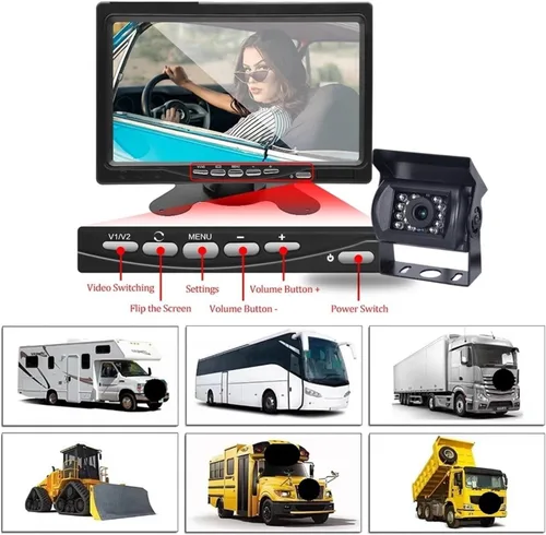Miniatura 4 de Monitor de pantalla LCD TFT de 7 pulgadas para automóvil, kit de cámara de respaldo con cable de 49.2 ft para 18L/ ED IR Cam 10M