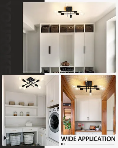 Miniatura 5 de Lámpara de techo semiempotrada de 6 luces, moderna lámpara Sputnik negra, lámpara de techo de granja E26, lámpara de techo para cocina, dormitorio