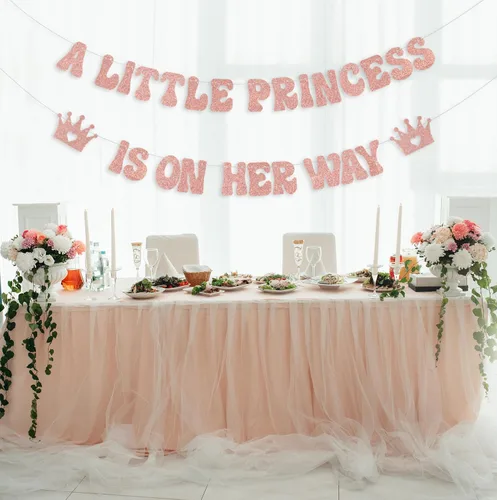 Miniatura 4 de Cartel con texto en inglés "A Little Princess is on her Way", decoraciones de princesa para baby shower, corona de revelación de género, suministros