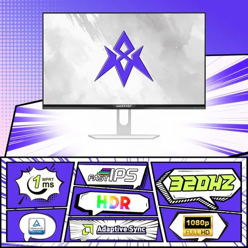Miniatura 2 de Amzfast Monitor de juegos blanco de 25 pulgadas 320Hz/300Hz/240Hz, FHD 1080P 1ms Monitor IPS rápido, 12 meses de garantía de intercambio (cable DP)