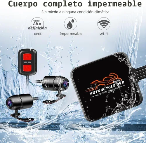 Miniatura 7 de VSYSTO Cámara WiFi para salpicadero de motocicleta, 2 canales, lente gran angular de 130°, visión nocturna frontal y trasera HD 1080P, sistema DVR