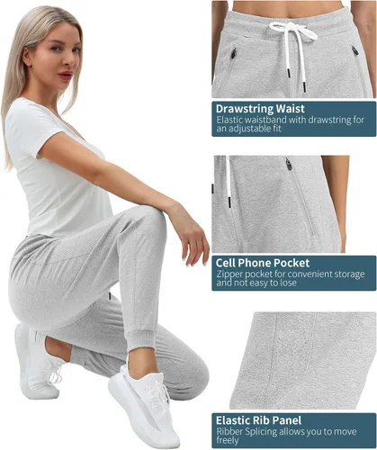 Miniatura 2 de PULI Pantalones deportivos de entrenamiento para mujer, de algodón, con bolsillo con cremallera