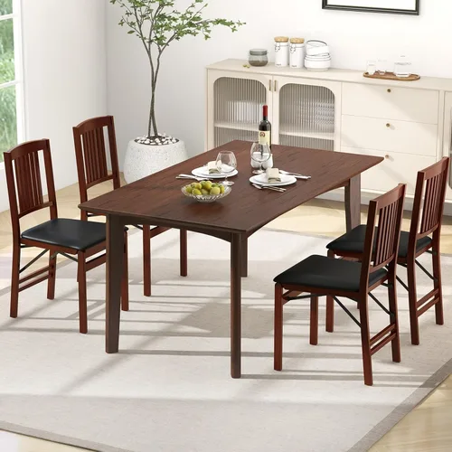 Miniatura 7 de GOFLAME Juego de 2 sillas de comedor plegables tapizadas de piel sintética con asiento acolchado y patas de madera de goma, sillas plegables sin