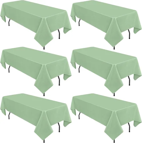 Miniatura 179 de Paquete de 10 manteles de poliéster de 60 x 102 pulgadas, manteles de poliéster beige para mesas rectangulares de 6 pies, resistentes a las manchas