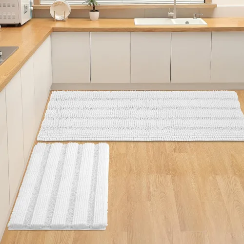 Miniatura 12 de FLOLEOPA Juego de 2 tapetes de baño de felpilla gruesa y peluda, antideslizantes, parte inferior de goma termofusible para baño, alfombras de baño