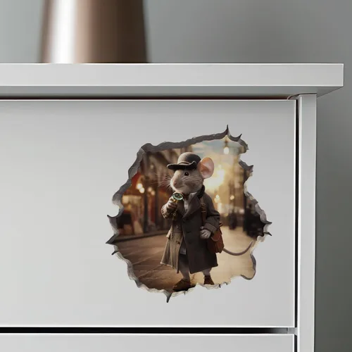 Miniatura 5 de Detective Sherlock Holmes Mouse in Mouse Hole Calcomanía de pared 3D