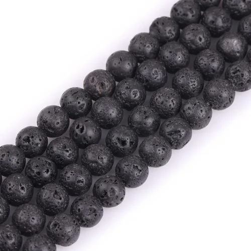 GEM-Inside Cuentas sueltas de piedra natural de lava negra de 8 mm, redondas, piedra de energía para hacer joyas 15' Negro