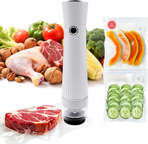 Sellador al vacío portátil para alimentos, sellador al vacío inalámbrico recargable con 20 bolsas de sellado al vacío reutilizables para conservar