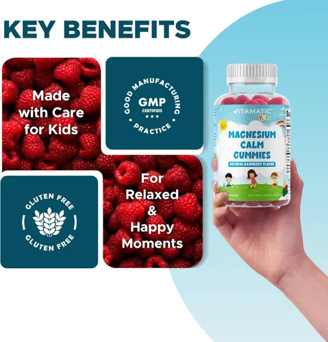 Miniatura 6 de Vitamatic Gomitas calmantes de magnesio para niños, 60 unidades, veganas, gran sabor, promueven el apoyo saludable, muscular, óseo y energético