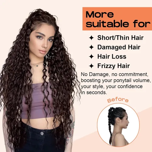 Miniatura 6 de SEIKEA Extensión de cola de caballo, cola de caballo falsa de 22" larga, ligera, rizada natural completa con cordón, extensión de cabello