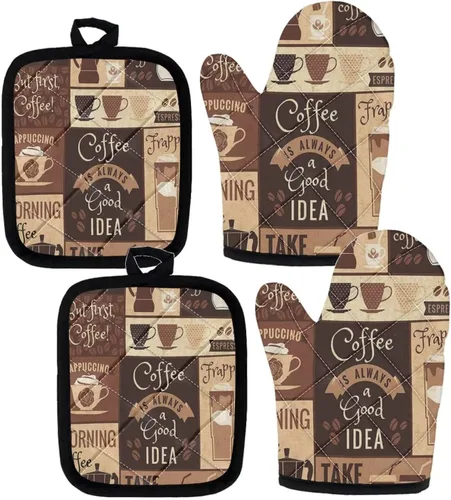 Miniatura 24 de UNICEU Juego de 4 manoplas de horno personalizadas y soportes para ollas, decoración de cocina, guantes protectores personalizados para hornear
