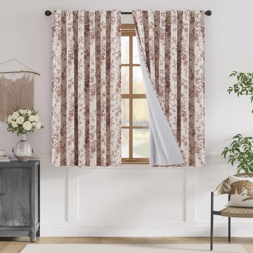 Miniatura 43 de Jinchan Cortinas de Mezcla de Lino con Estampado Floral para Sala de Estar, 84 Pulgadas de Largo, Cortinas con Bolsillo para Varilla y Tab Trasera