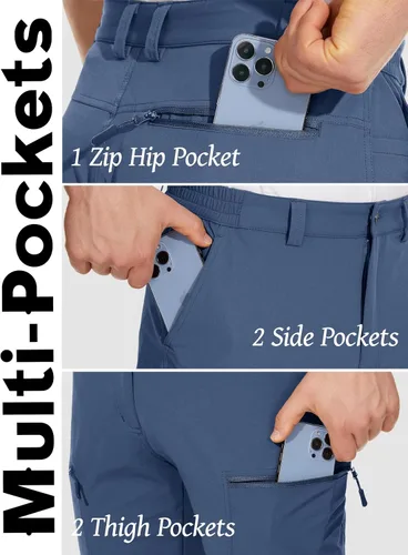 Miniatura 4 de MAGCOMSEN Pantalones de senderismo para hombre, 6 bolsillos, resistentes al agua, pantalones de trabajo de pesca Ripstop, ligeros, de secado rápido