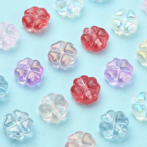 Miniatura 6 de LiQunSweet 100 cuentas de cristal checo transparentes de 10 colores, cuentas sueltas de hoja de trébol para hacer joyas y manualidades, 0.295 x