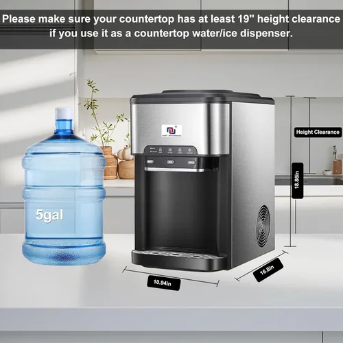 Miniatura 3 de NUNET Máquina de Hielo Portátil 3 en 1 Dispensador de Agua de Encimera Máquina de Hielo Incorporada 44 libras de Hielo Diario Carga Superior