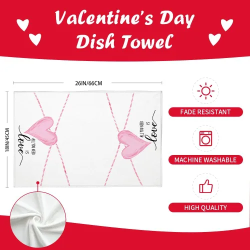 Miniatura 8 de ARKENY AD218 - Juego de 2 toallas de cocina para el día de San Valentín, diseño de corazón rosa, 18 x 26 pulgadas, decoración del hogar de granja