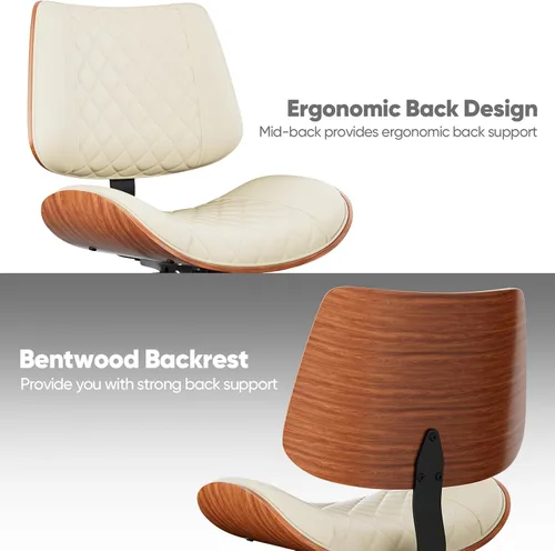 Miniatura 9 de Silla de escritorio de oficina en casa con ruedas giratorias, moderna silla de oficina sin brazos de piel sintética, pequeña silla de computadora