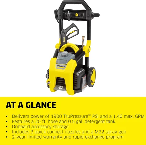 Miniatura 3 de Kärcher Lavadora a presión K1900PS, certificado CETA, 3 boquillas de pulverización, tanque de detergente, para automóviles, calzadas, Amarillo
